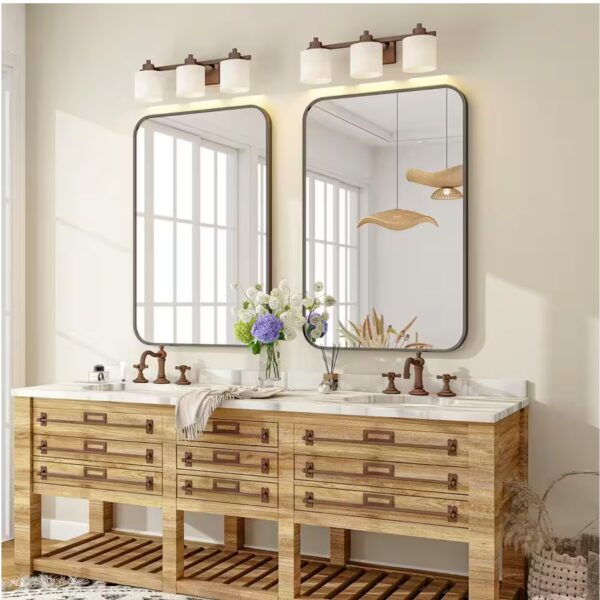30 in. W x 40 in. H Rectangular Modern Aluminum Alloy Framed Rounded Black Wall Mirror